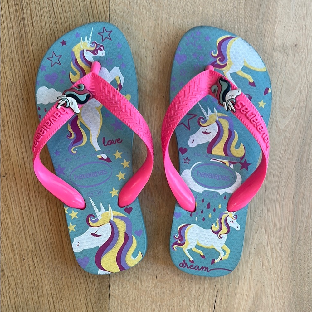 Havaianas Kids Unicorn Flip Flops - Pink and Blue